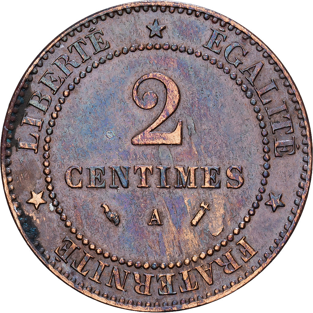 Frankrijk, 2 Centimes, Cérès, 1891, Paris, Bronzen, PR, Gadoury:105