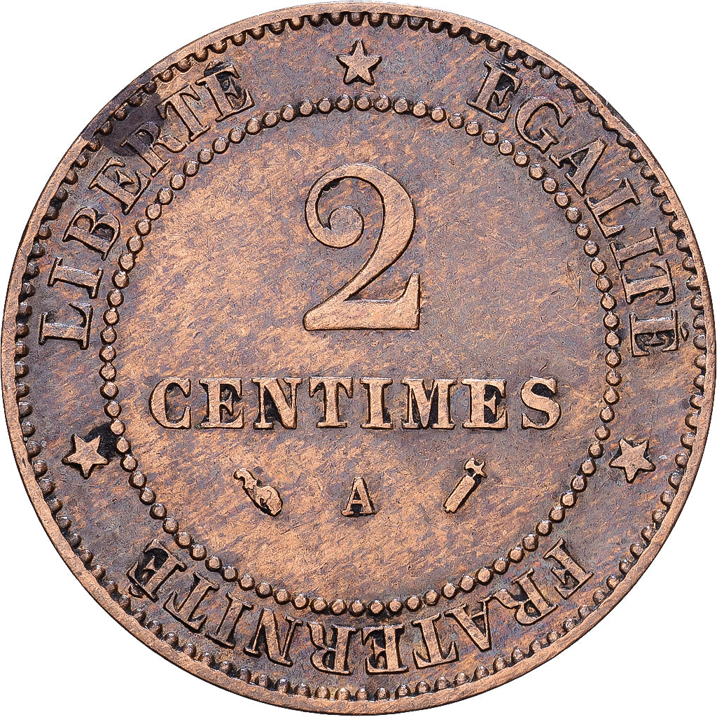 Francia, 2 Centimes, Cérès, 1892, Paris, Bronce, BC+, Gadoury:105