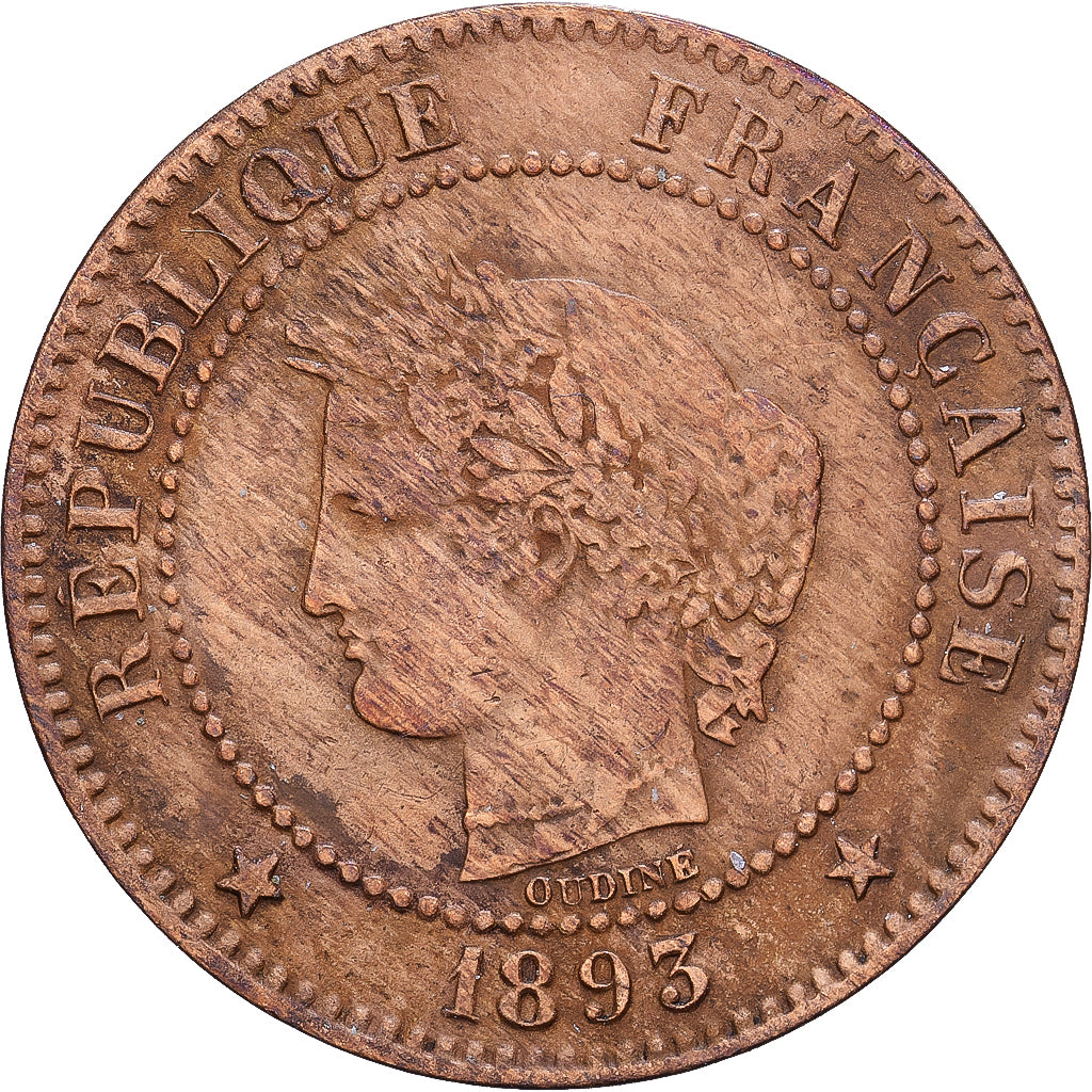Francja, 2 Centimes, Cérès, 1893, Paris, Brązowy, VF(20-25), Gadoury:105