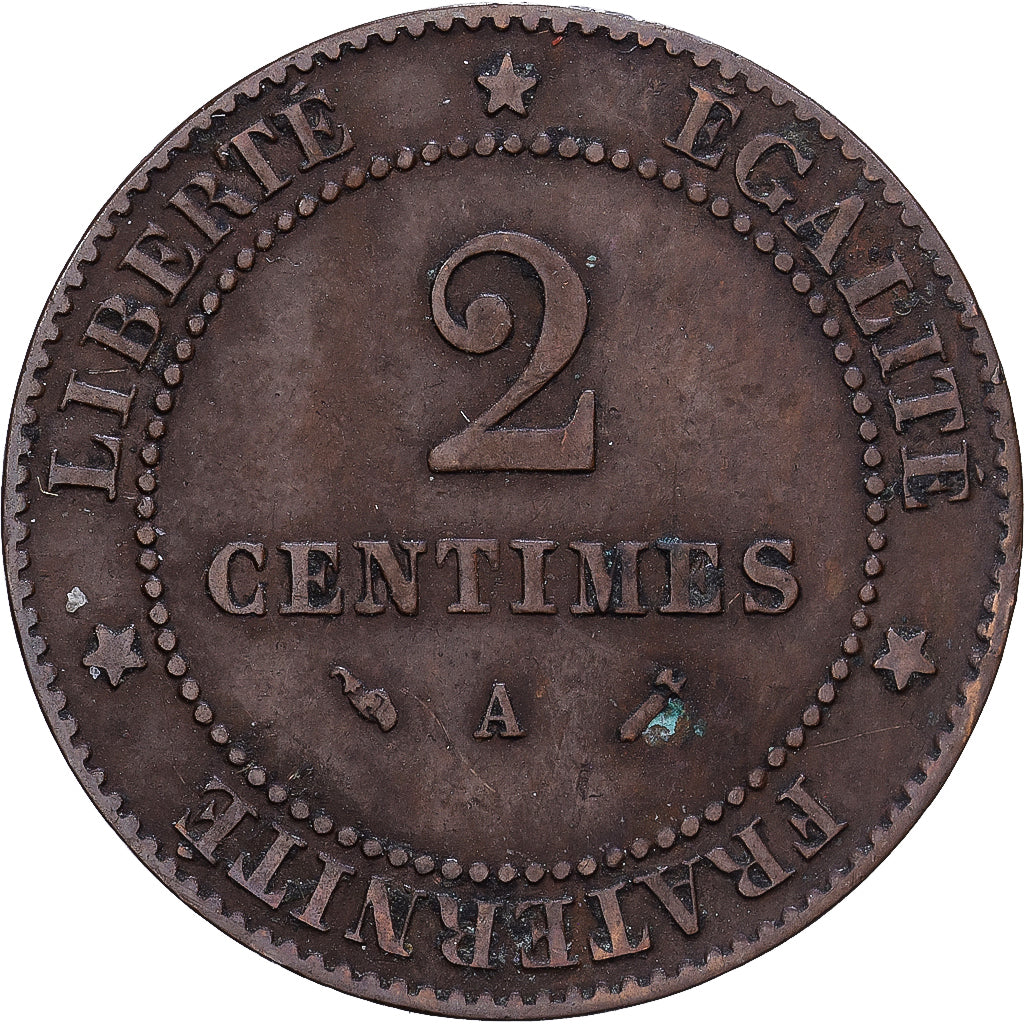 Francia, 2 Centimes, Cérès, 1896, Paris, Bronce, BC+, Gadoury:105