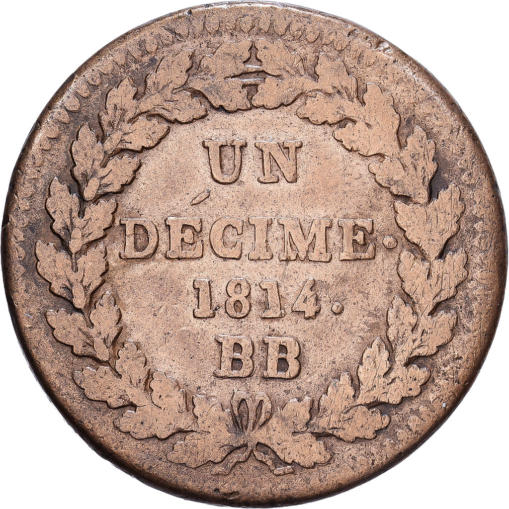 Frankreich, Louis XVIII, 1 Décime, à l'L couronnée, 1814, Strasbourg, Bronze
