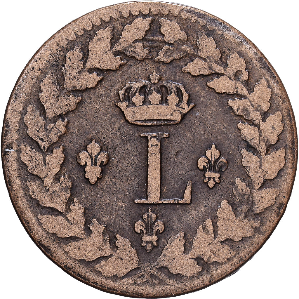 Frankrijk, Louis XVIII, 1 Décime, à l'L couronnée, 1815, Strasbourg, Bronzen