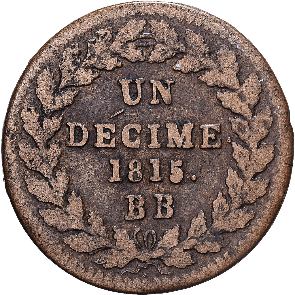 Frankrijk, Louis XVIII, 1 Décime, à l'L couronnée, 1815, Strasbourg, Bronzen