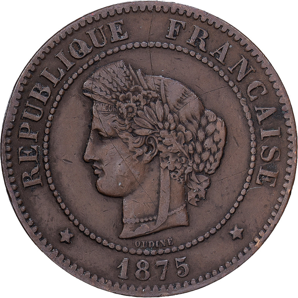 França, 5 Centimes, Cérès, 1875, Paris, Bronze, VF(30-35), Gadoury:157a