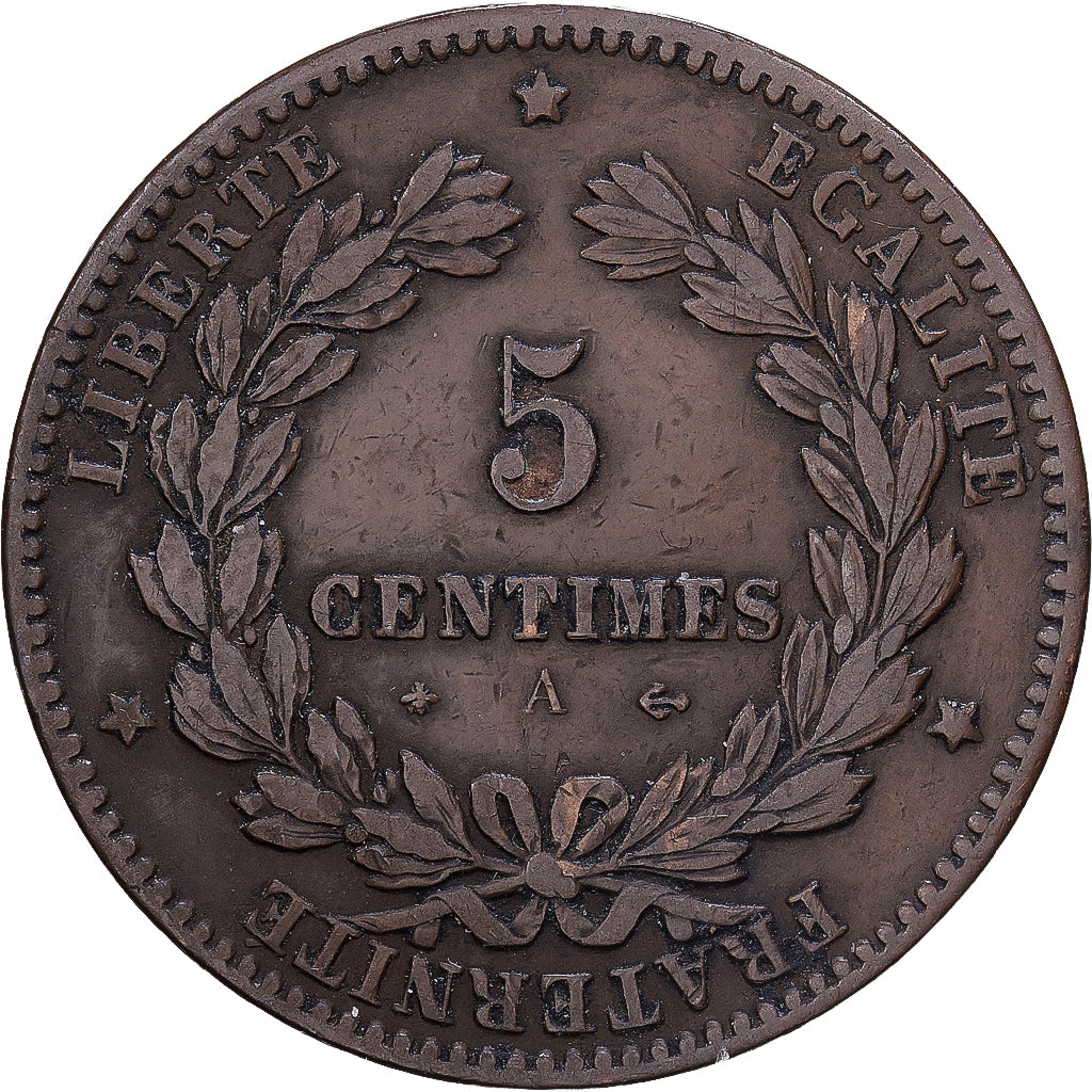 França, 5 Centimes, Cérès, 1875, Paris, Bronze, VF(30-35), Gadoury:157a