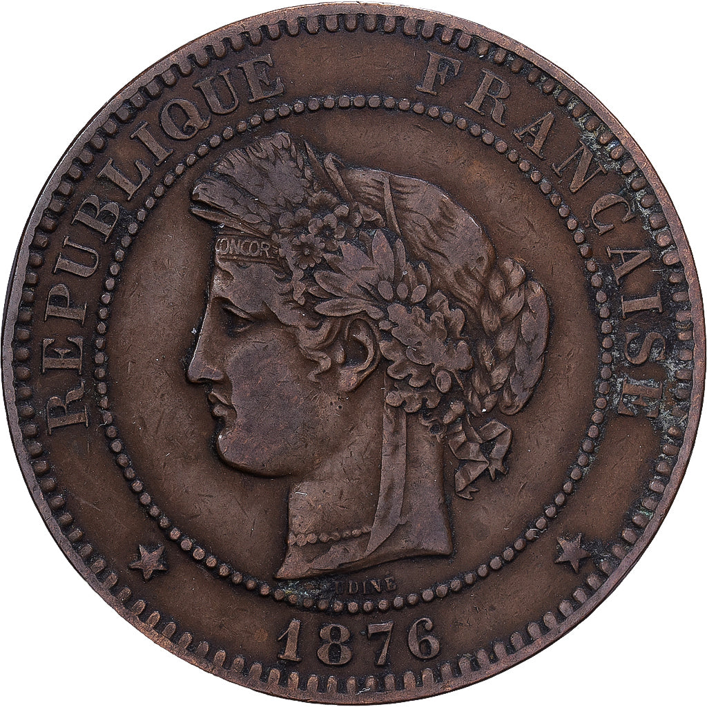 Francia, 10 Centimes, Cérès, 1876, Paris, Bronce, MBC