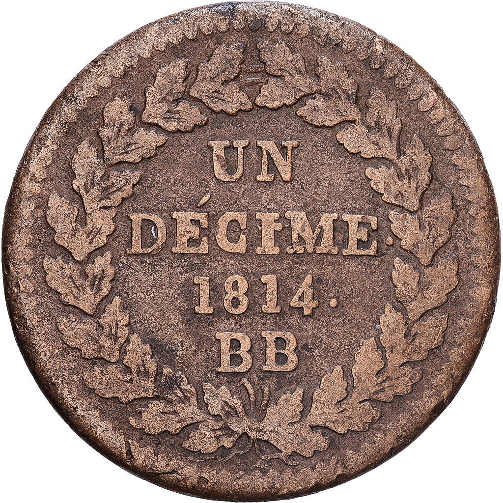 Francia, Napoleon I, 1 Décime, A l'N couronnée, 1814., Strasbourg, Cent Jours