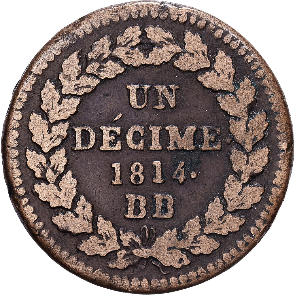 Frankreich, Louis XVIII, 1 Décime, à l'L couronnée, 1814, Strasbourg, Bronze
