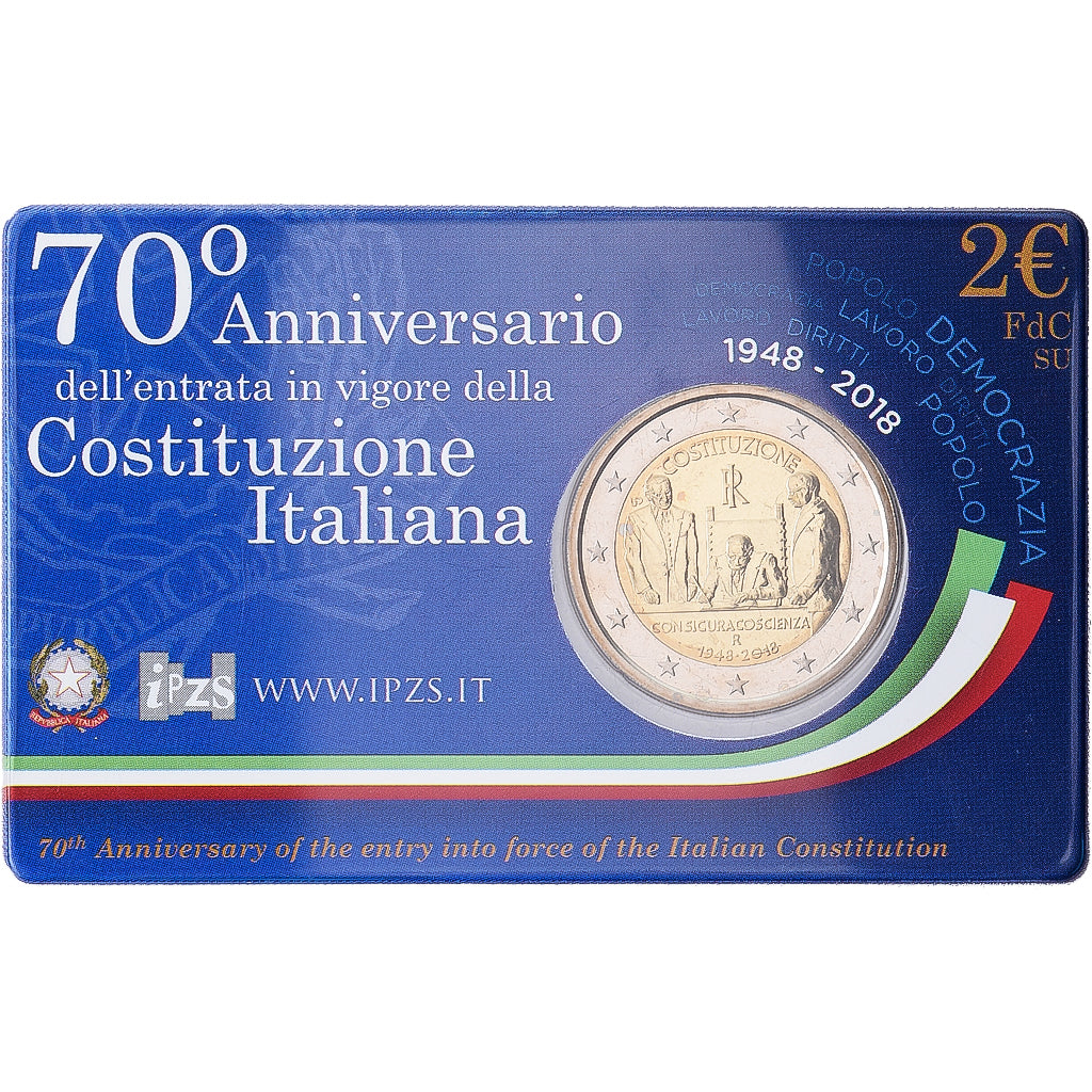 Italie, 2 Euro, Constitution italienne, 2018, Rome, Bimétallique, FDC