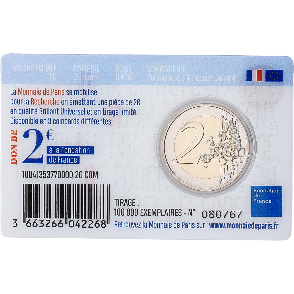 Francia, 2 Euro, Recherche médicale, UNION, 2020, MDP, Bimetálico, FDC