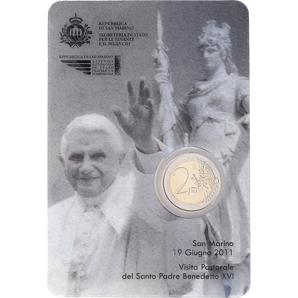 San Marino, 2 Euro, Pastoral visit, Benedict XVI, 2011, Rome, Bi-Metallic, FDC