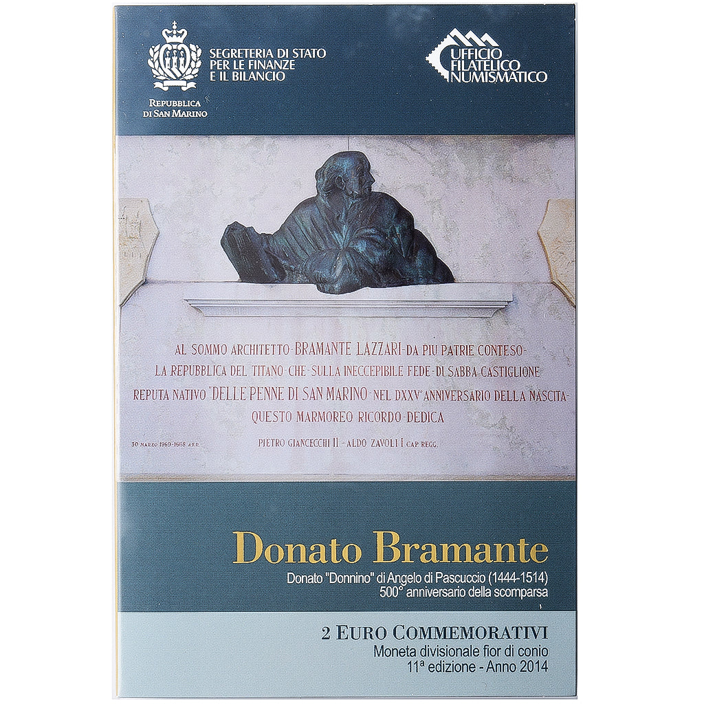 San Marino, 2 Euro, Donato Bramante, 2014, Rome, Bi-Metallic, MS(65-70), KM:296