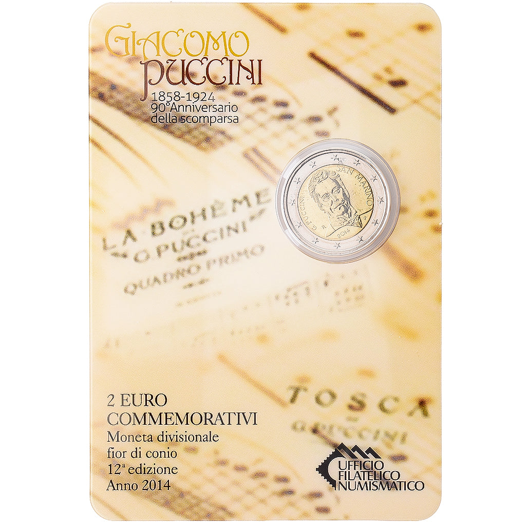 San Marino, 2 Euro, Giacomo Puccini, 2014, Rome, Bi-Metallic, STGL, KM:295