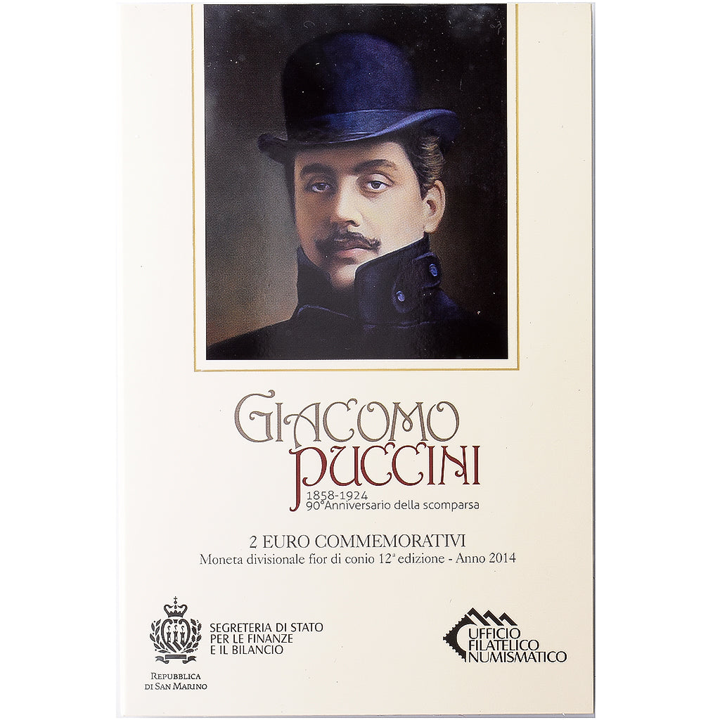 San Marino, 2 Euro, Giacomo Puccini, 2014, Rome, Bi-Metallic, STGL, KM:295