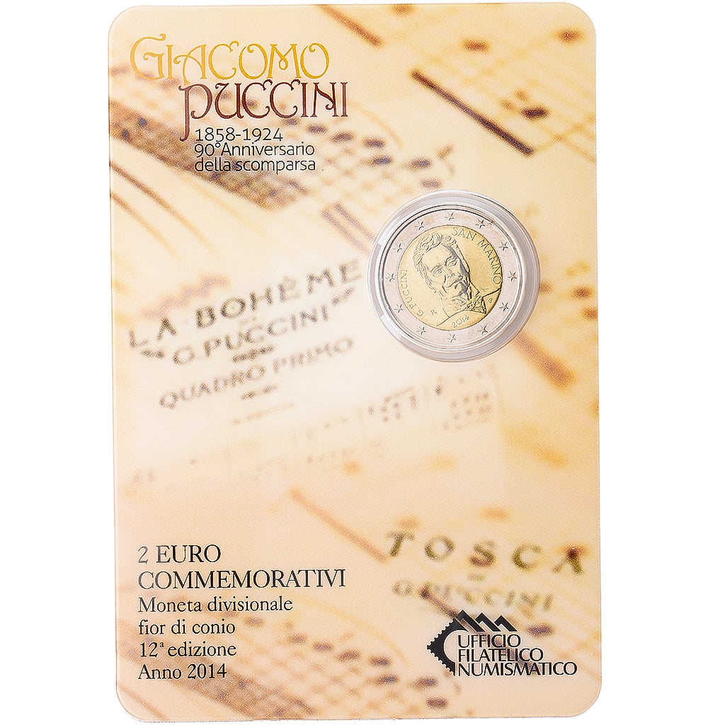 San Marino, 2 Euro, Giacomo Puccini, 2014, Rome, Bi-metallico, FDC, KM:295