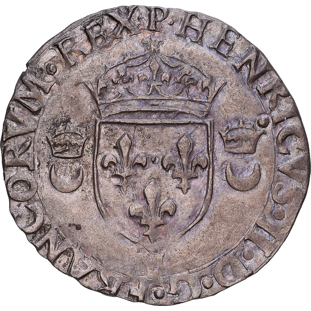 France, Henri II, Douzain aux croissants, 1556, Toulouse, Billon, TTB+
