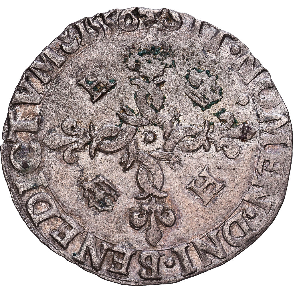 France, Henri II, Douzain aux croissants, 1556, Toulouse, Billon, TTB+