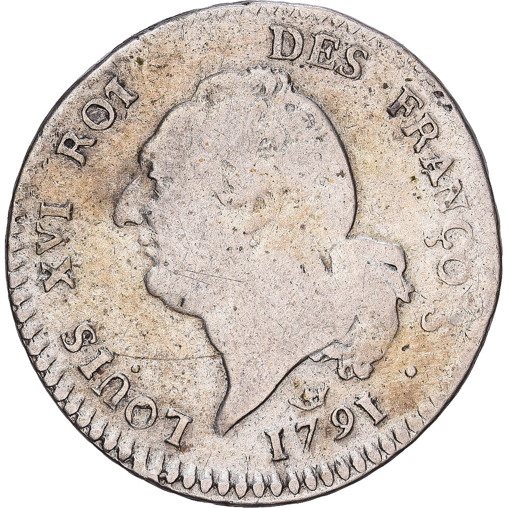 France, Constitution, 15 sols françois, 1791, Toulouse, Silver, VF(20-25)
