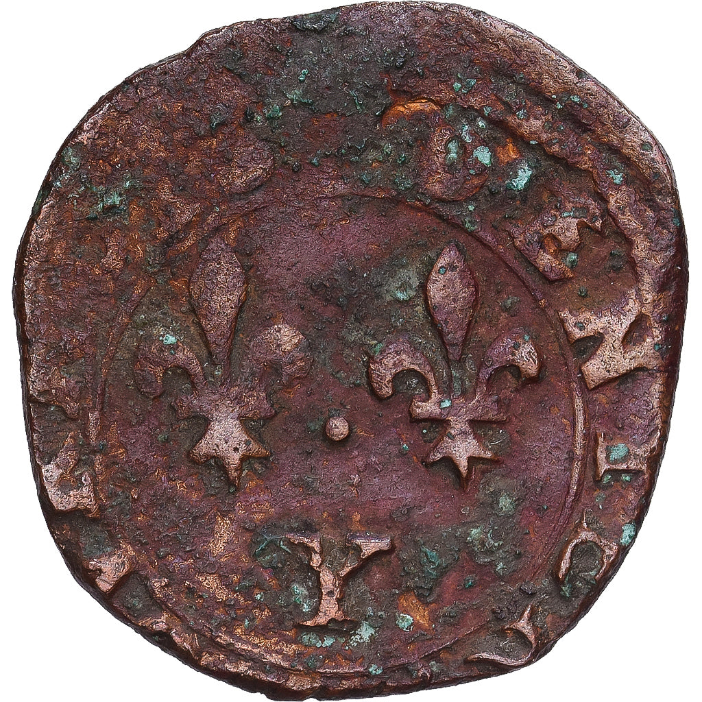 France, Henri III, Denier Tournois, Bourges, Cuivre, TB, Gadoury:450