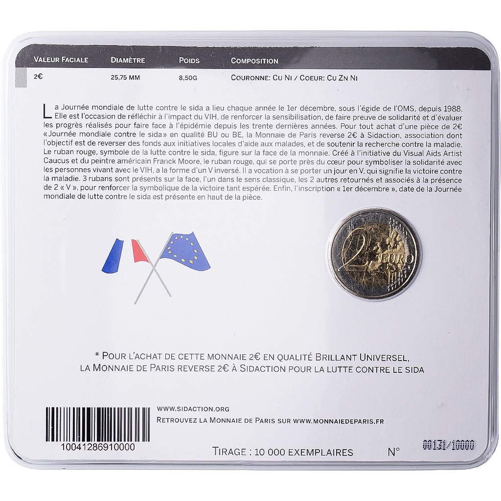 France, 2 Euro, Sidaction, 2014, MDP, Bi-Metallic, MS(65-70)
