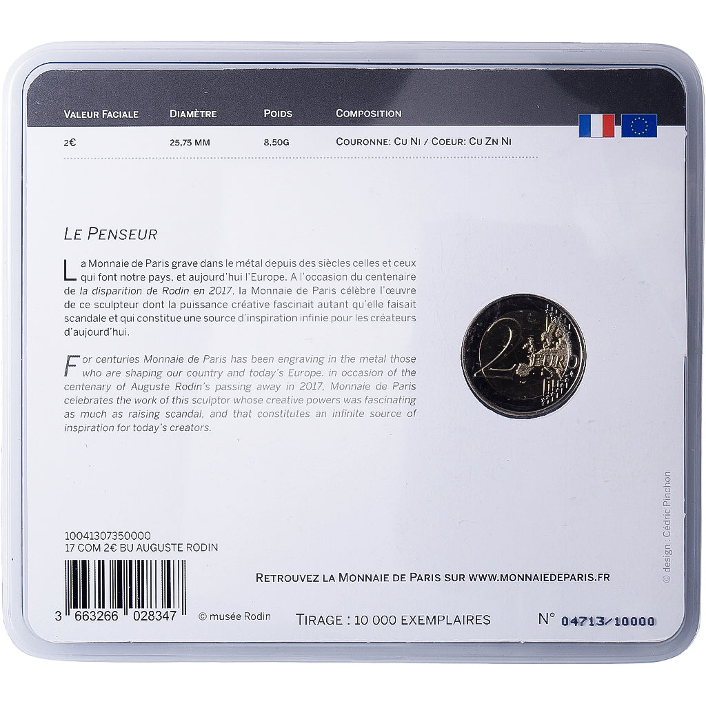 France, 2 Euro, le penseur de Rodin, 2017, MDP, Bi-Metallic, MS(65-70)