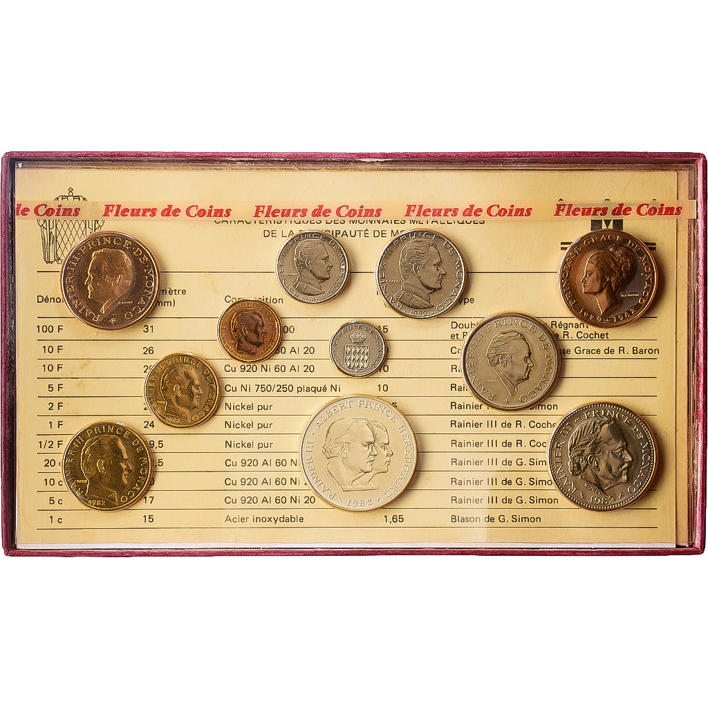 Monaco, Coffret 1 c. à 100 frs., 1982, MDP, série FDC, N.C., FDC