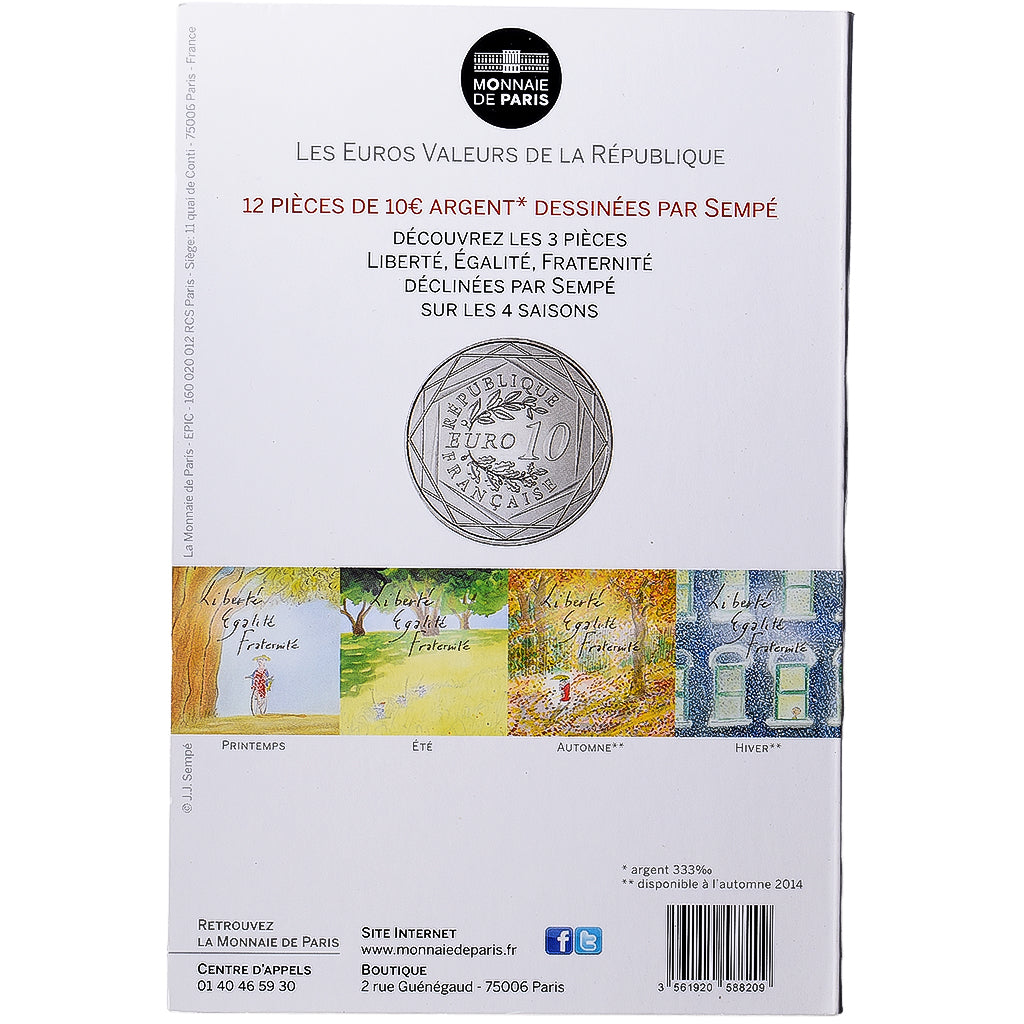 France, 10 Euro, Sempé - Automne - Liberté, 2014, MDP, Silver, MS(65-70)