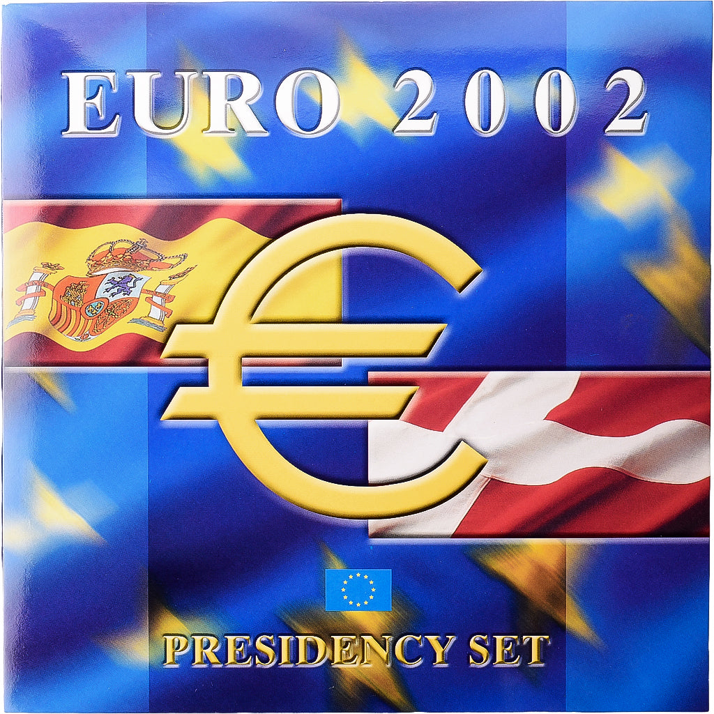 Zone euro, 12x1 Euro + 2 Jetons, Présidence UE, Espagne & Danemark, 2002, FDC
