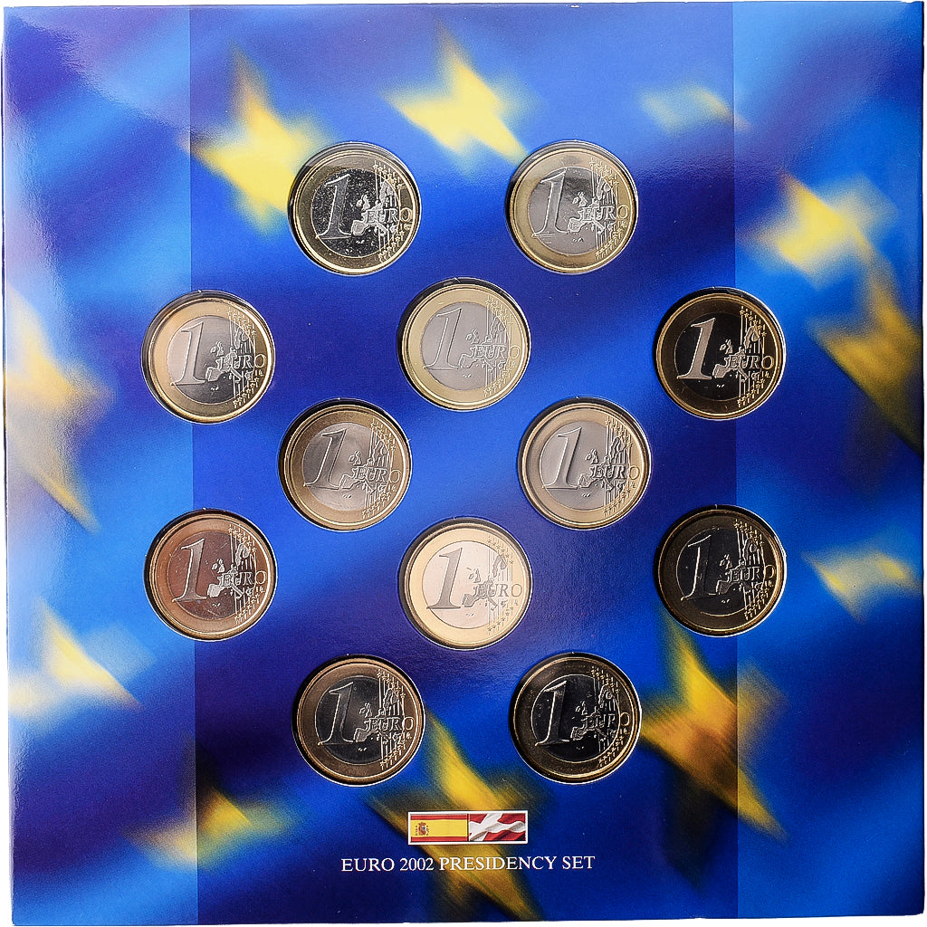 Zone euro, 12x1 Euro + 2 Jetons, Présidence UE, Espagne & Danemark, 2002, FDC