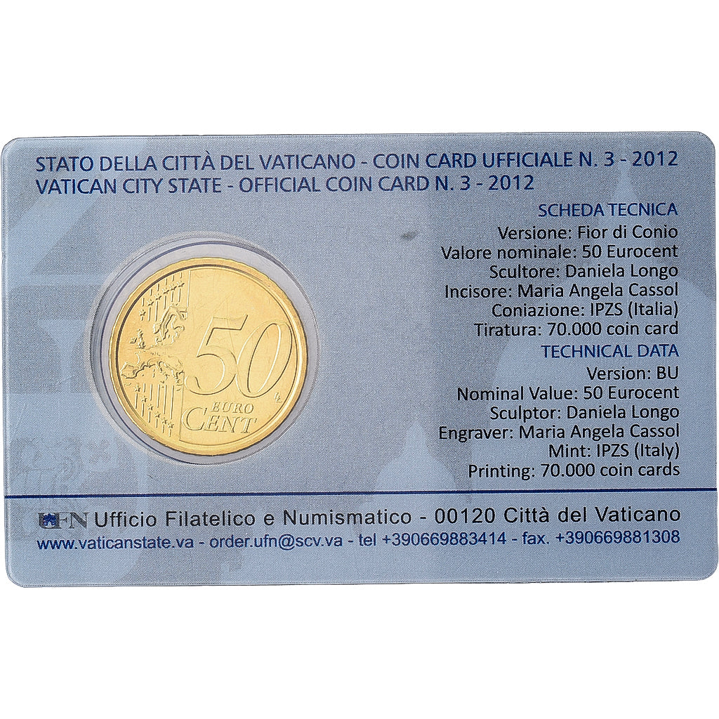 CIDADE DO VATICANO, Pope Benedict XVI, 50 Centimes, 2012, Rome, Nordic gold