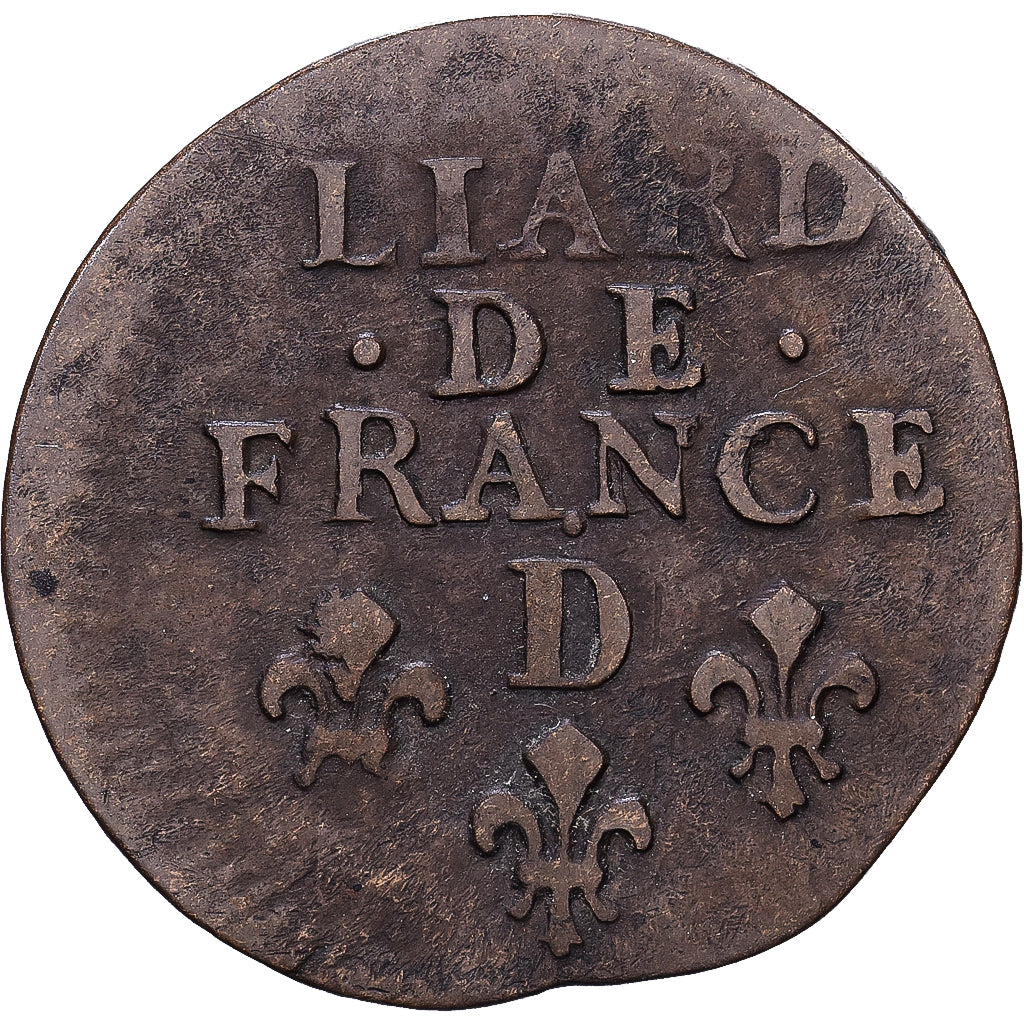 France, Louis XIV, Liard de France, 1696, Lyon, Cuivre, TB+, Gadoury:81
