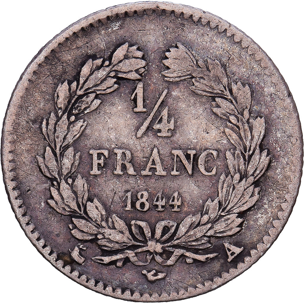 Frankrijk, Louis Philippe I, 1/4 Franc, 1844, Paris, Zilver, FR+, Gadoury:355