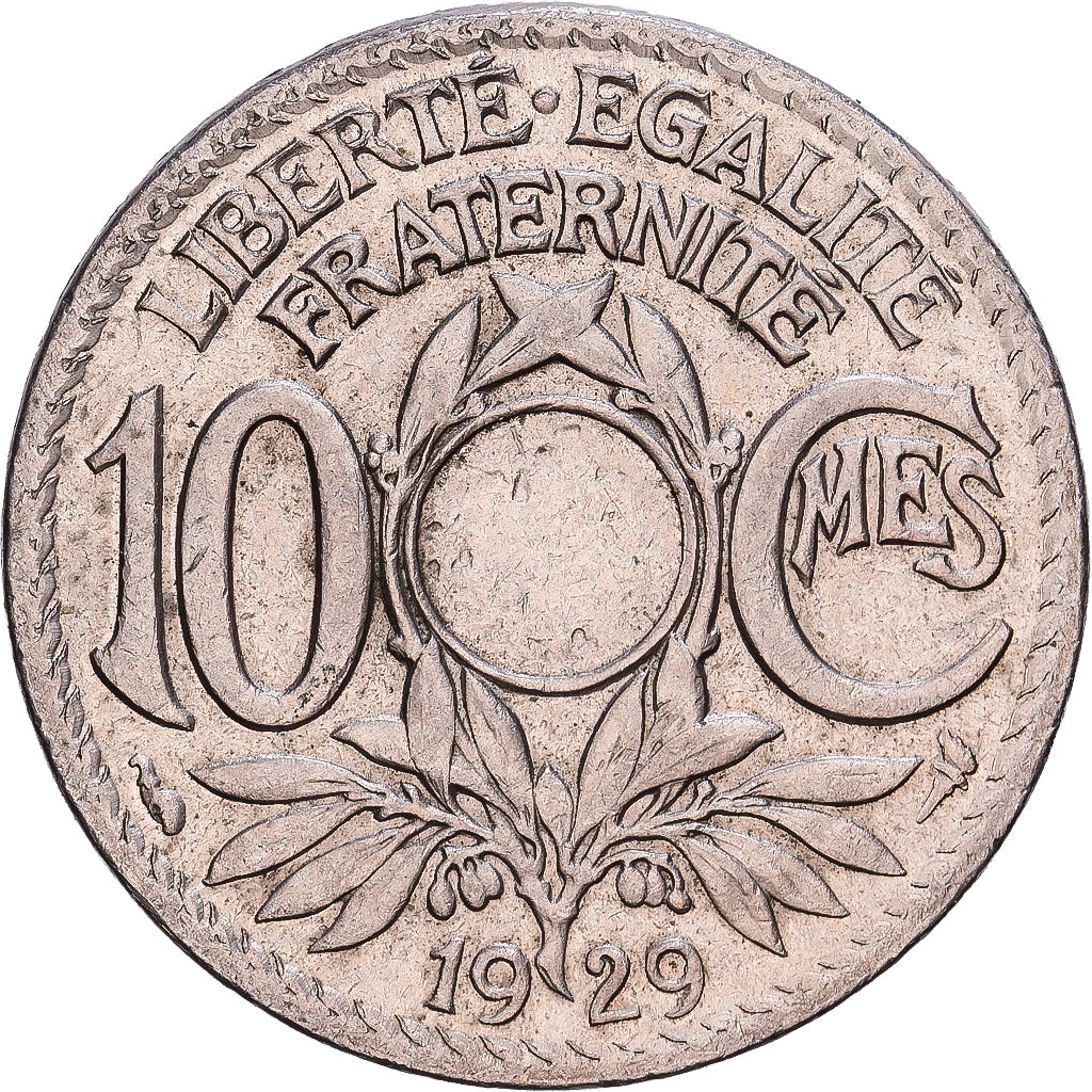 França, 10 Centimes, Lindauer, 1929, MDP, Fautée non perforée, Cupronickel