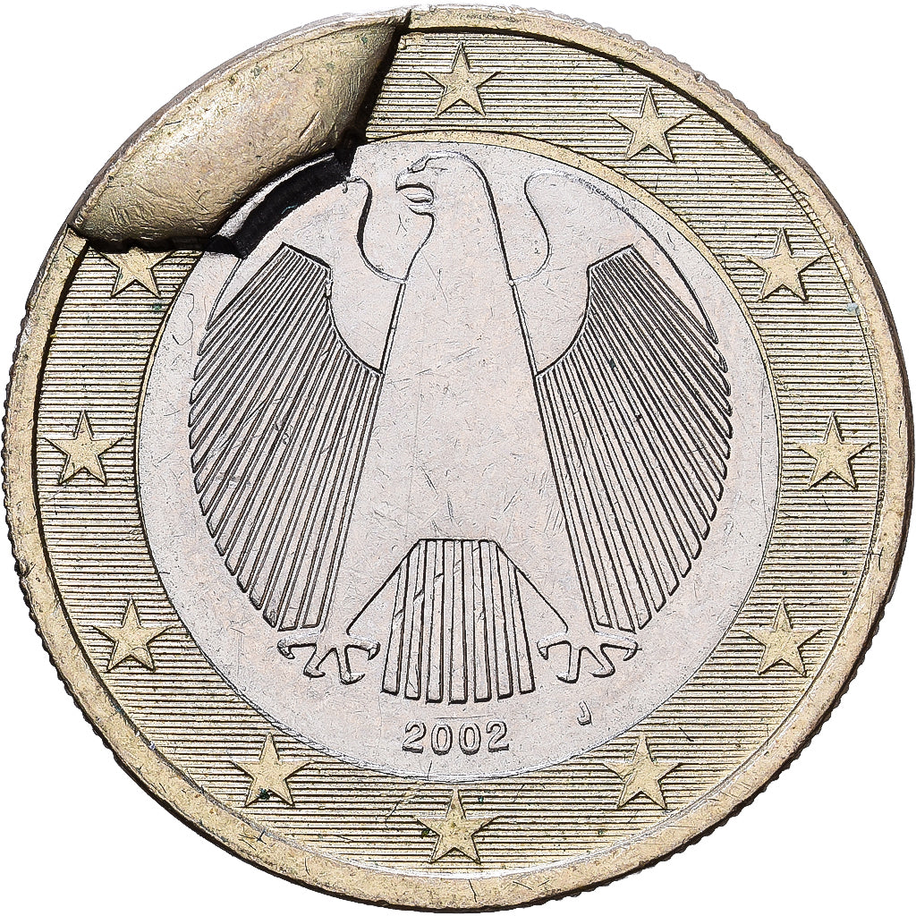 Allemagne, 1 Euro, fauté, coin cassé, 2002, Hamburg, Bimétallique, TTB+