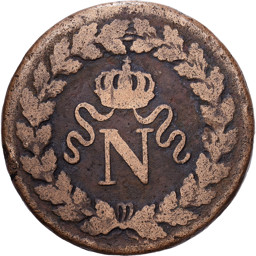 Frankreich, Napoleon I, 1 Décime, 1814, Strasbourg, Kupfer, S, Gadoury:195d