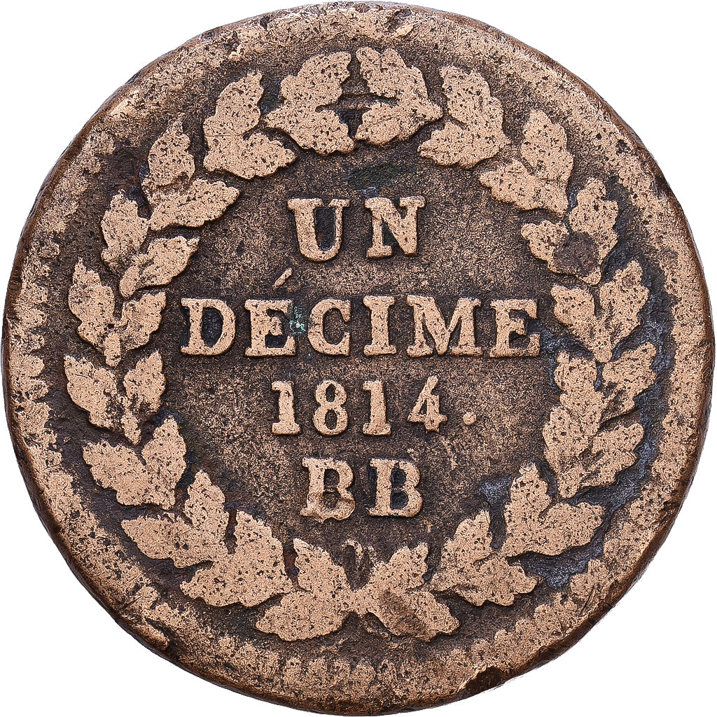 Frankreich, Napoleon I, 1 Décime, 1814, Strasbourg, Kupfer, S, Gadoury:195d