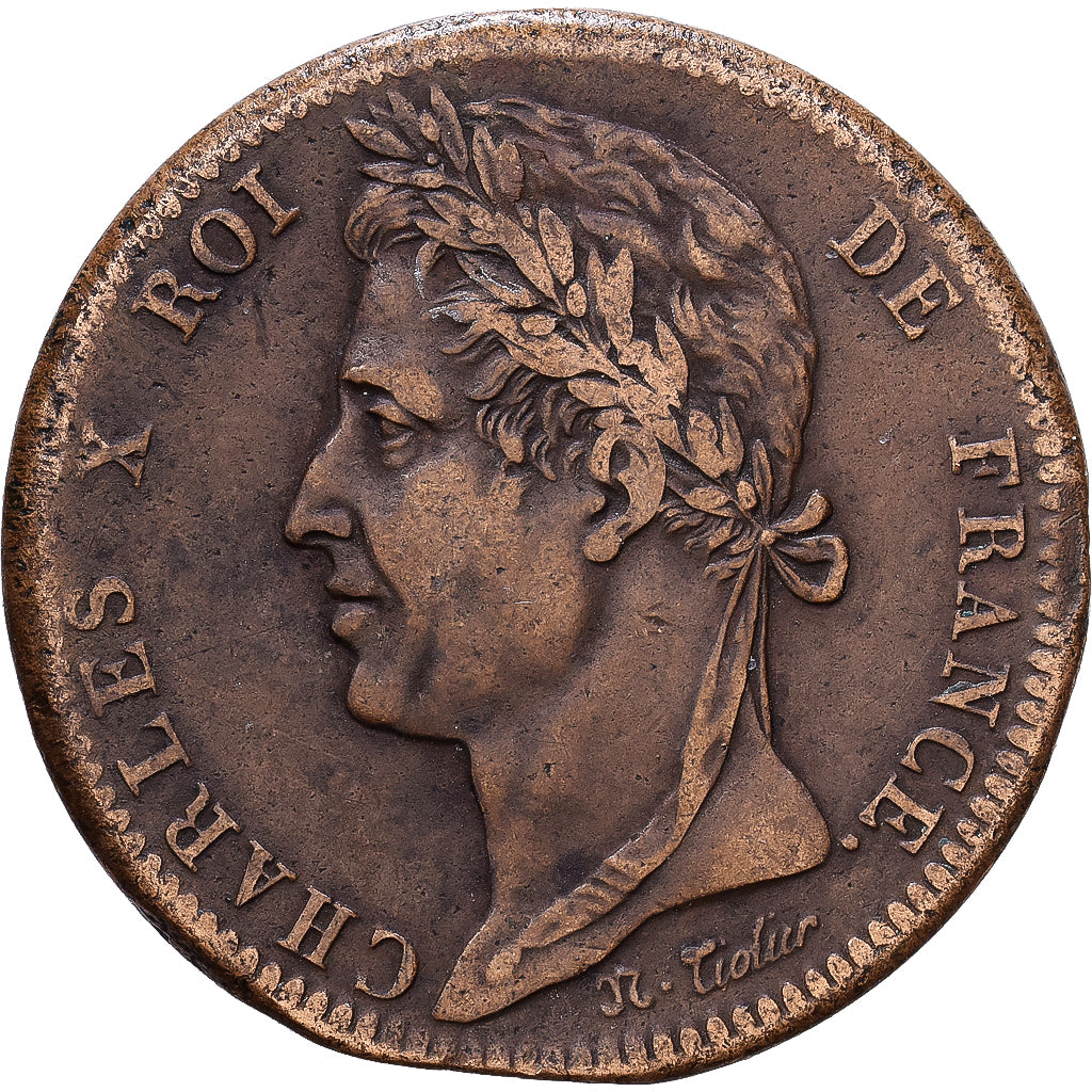 France, Charles X, 10 Centimes, 1828, Paris, Bronze, VF(30-35), KM:11.1