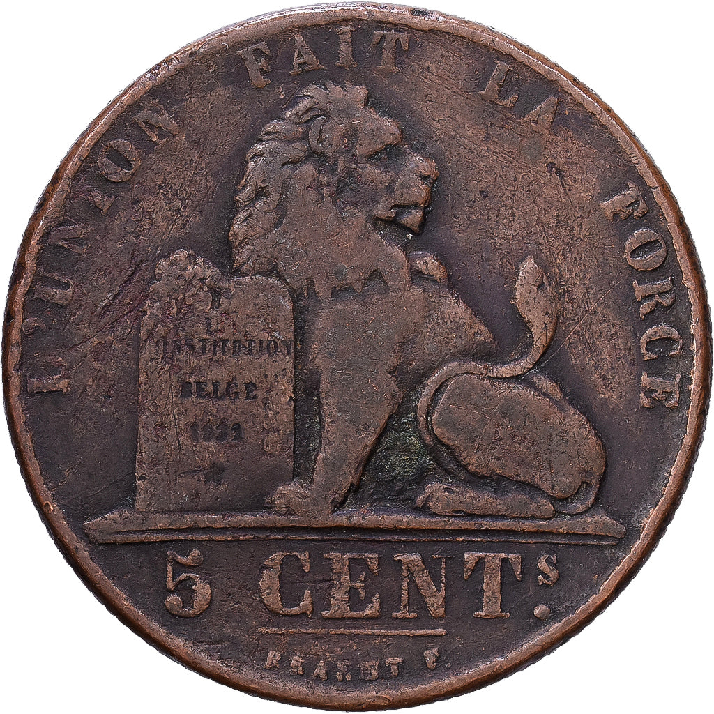 Belgio, Leopold I, 5 Centimes, 1856, Brussels, Rame, MB, KM:5.1