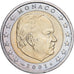 Monaco, Rainier III, 2 Euro, 2001, MDP, Bi-Metallic, EF(40-45), KM:186