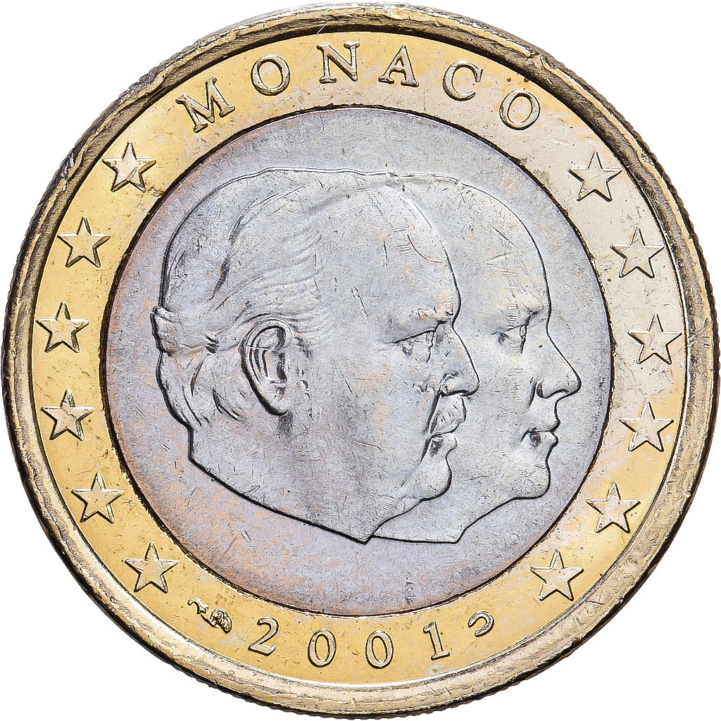 Monaco, Rainier III & Albert, 1 Euro, 2001, MDP, Bi-Metallic, AU(50-53), KM:173