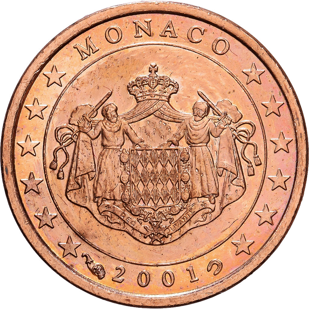 Monaco, Rainier III, 1 Euro Cent, 2001, MDP, Copper Plated Steel, AU(55-58)
