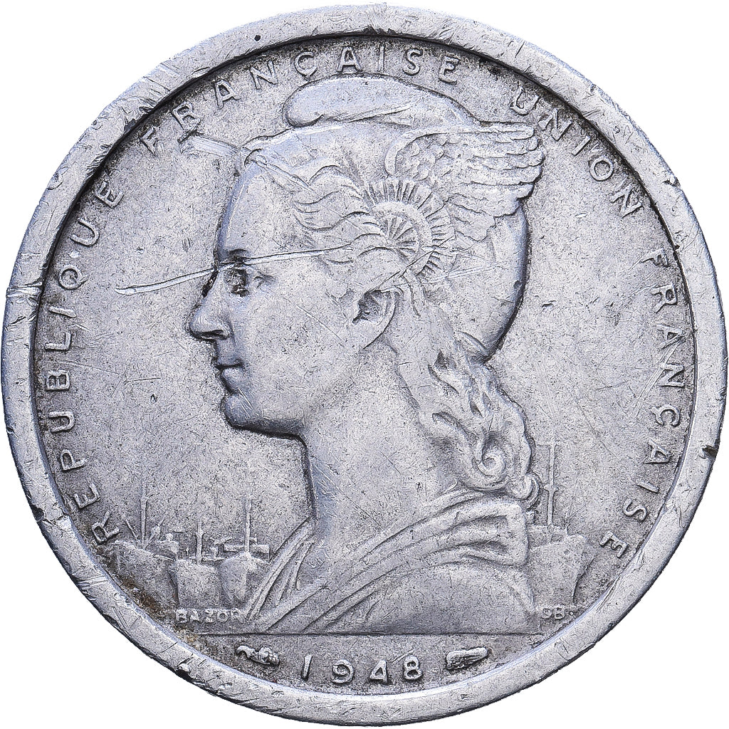Saint Pierre and Miquelon, 2 Francs, 1948, MDP, Aluminum, VF(30-35), KM:2