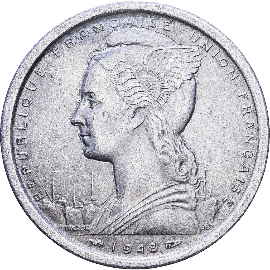 Saint Pierre and Miquelon, 2 Francs, 1948, MDP, Aluminum, EF(40-45), KM:2