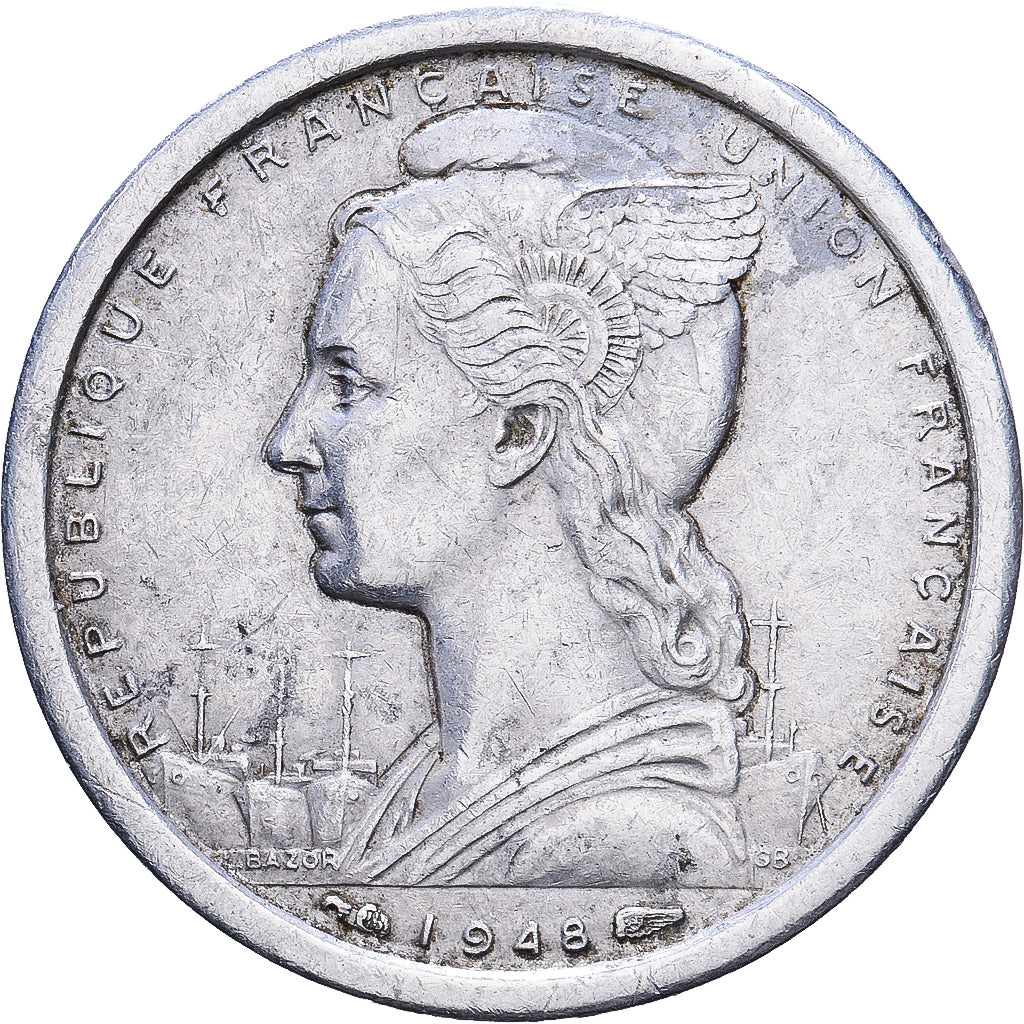 Saint Pierre and Miquelon, 1 Franc, 1948, MDP, Aluminum, VF(30-35), KM:1