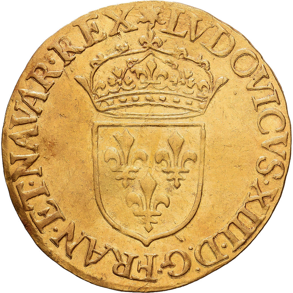 França, Louis XIII, Ecu d'or, 1627, Paris, Dourado, AU(55-58), Gadoury:55