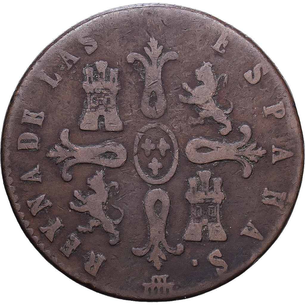 Spanje, Isabel II, 8 Maravedis, 1843, Segovia, Koper, ZG+, KM:531