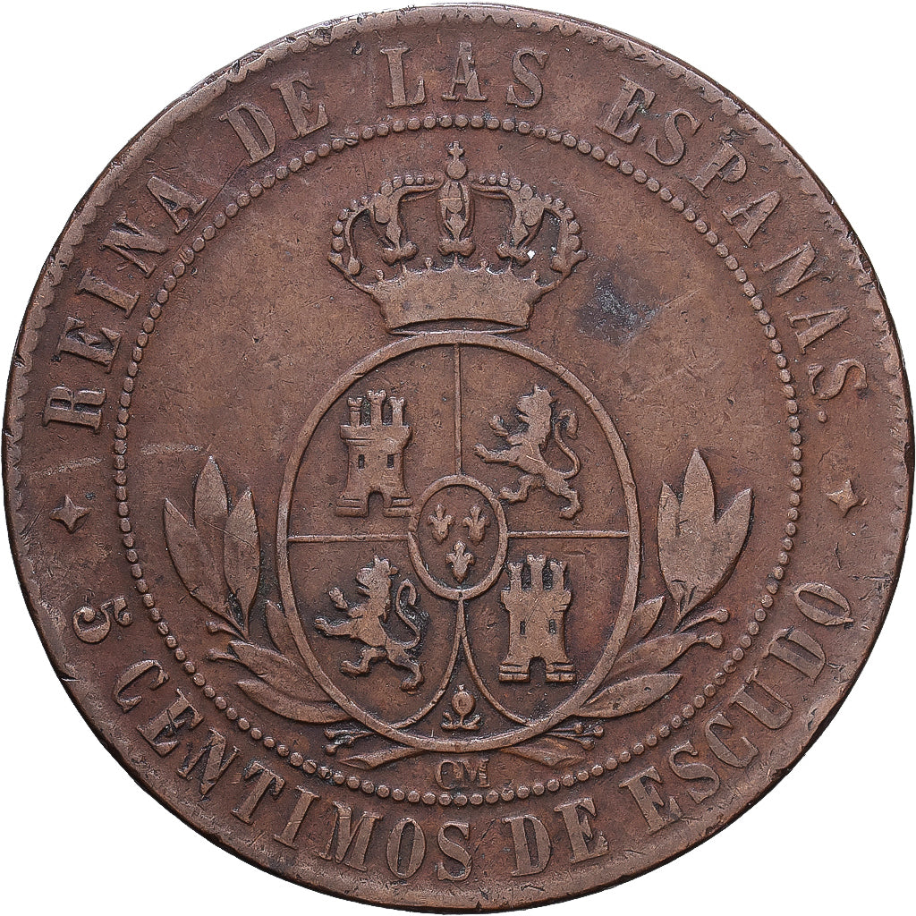 Espagne, Isabelle II, 5 Centimos, 1867, Jubia, Bronze, TB+, KM:635