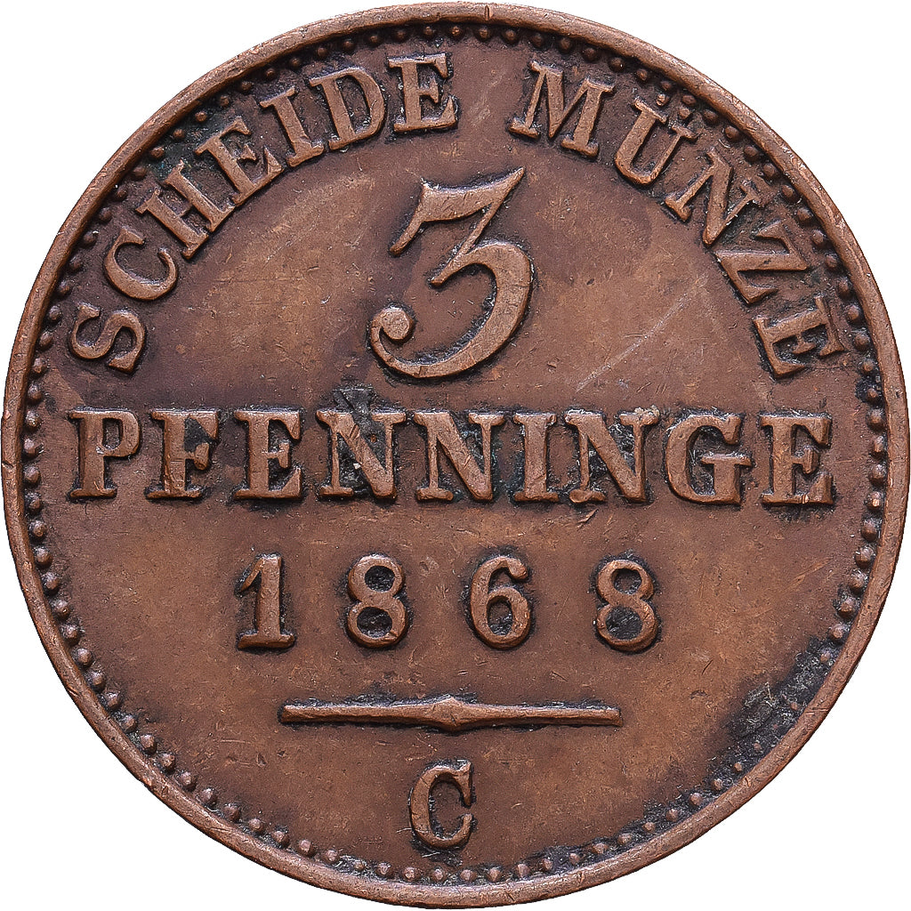 Royaume de Prusse, Wilhelm I, 3 Pfenninge, 1868, Frankfurt am Main, Cuivre, TTB