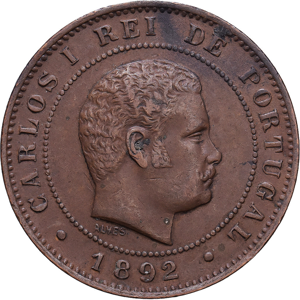 Portugal, Carlos I, 10 Reis, 1892, Lisbon, Bronze, EF(40-45), KM:532