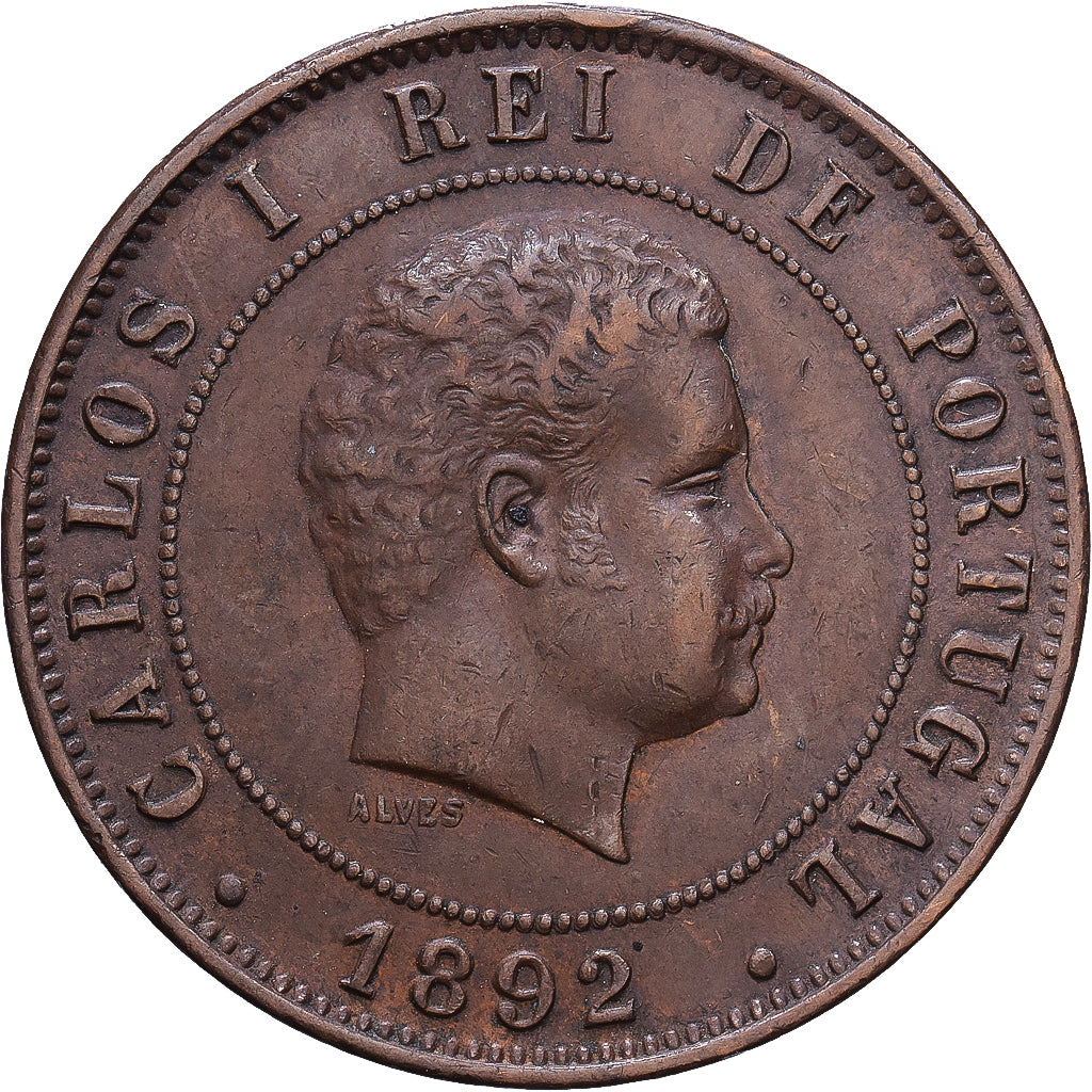 Portugal, Carlos I, 20 Reis, 1892, Lisbon, Bronce, MBC, KM:533